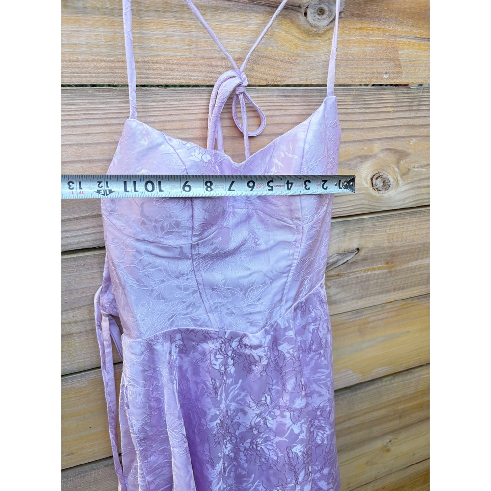 Hdsmfos Lavender Floral Jacquard Corset Midi Dress Lace Up Back Purple A-Line - Picture 8 of 10